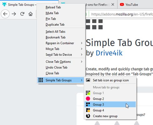 Context menu on Firefox tab