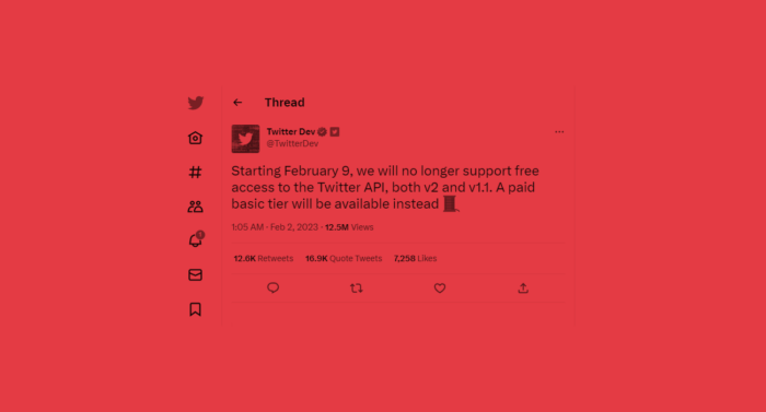 Twitter shutting down free access to their API on February 9