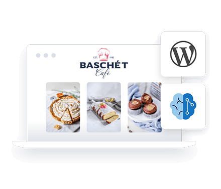 Von KI auf einem Laptop generierte WordPress-Website für eine Bäckerei