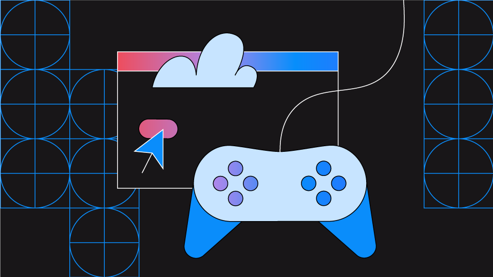 An image of a game controller with a web browser page in the background