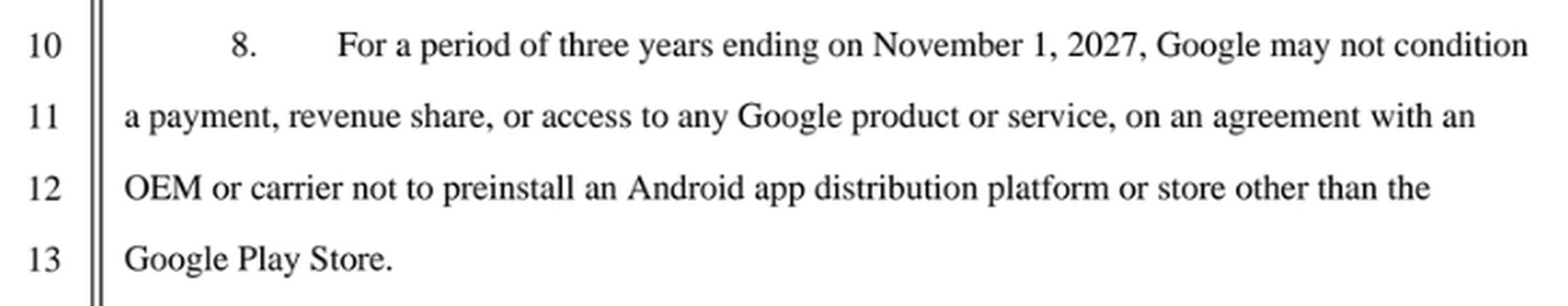 Google can’t get device makers or carriers to block rival app stores in exchange for money, rev share, or perks.