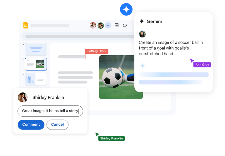 Google 幻灯片中的 Gemini 在帮助生成图片并将其插入幻灯片。
