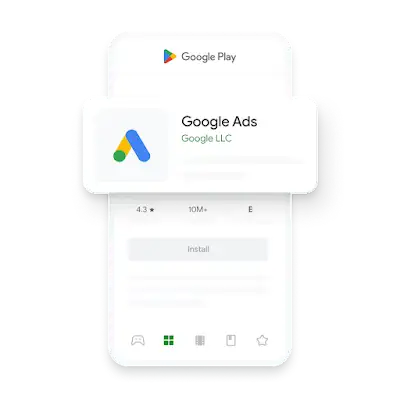 Illustration of the Google Ads Mobile App in the Google Play store.