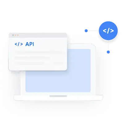 Ilustraci�n de un port�til con iconos de c�digo de la API alrededor.