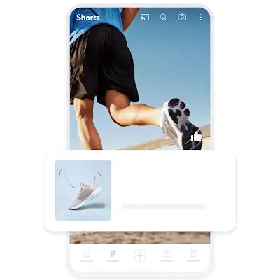 An example of a mobile Demand Gen ad featuring a sneaker overlaid on a YouTube Shorts video.