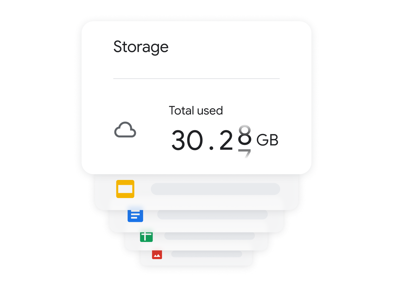 Indica��o de que 30�gigabytes de armazenamento est�o sendo usados no Google Workspace