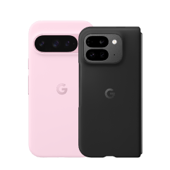 A Pixel 8 Pro and Pixel 8 stand in protective cases.