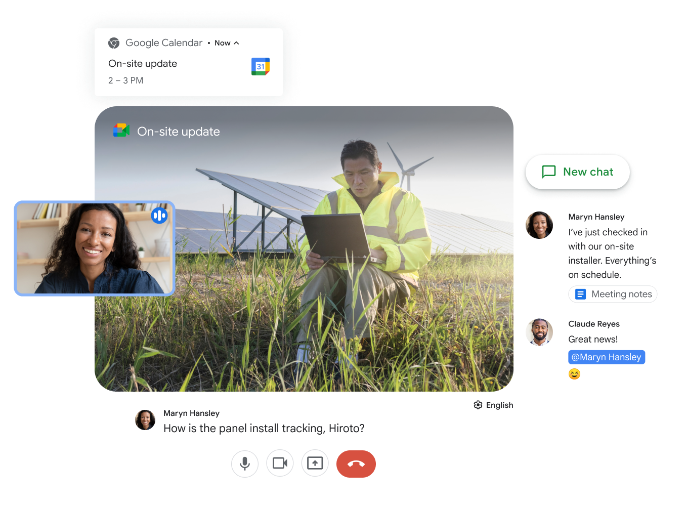 Google Meet og Google Chat samarbejder for at muligg�re teamwork.