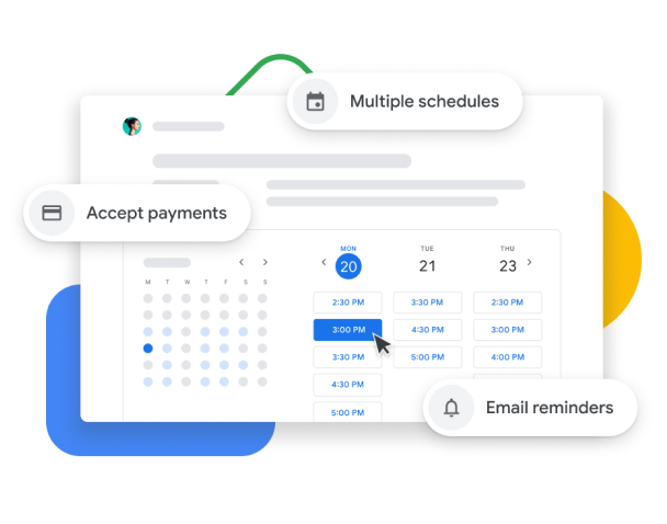 Representaci�n gr�fica del Calendario de Google con agenda de citas, que permite a los usuarios aceptar pagos, verificar informaci�n con los clientes y enviar recordatorios por correo electr�nico.