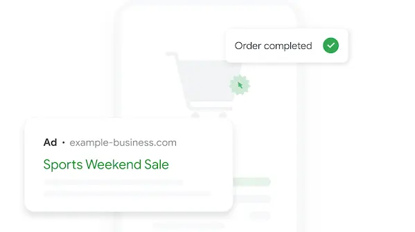Ad example next to a mobile phone showing a shopping purchase confirmation page