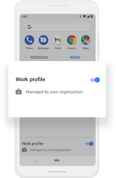 A Google phone screen that shows Work Profile getting turned on.