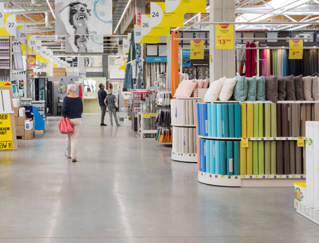 Inside of a large, colorful store