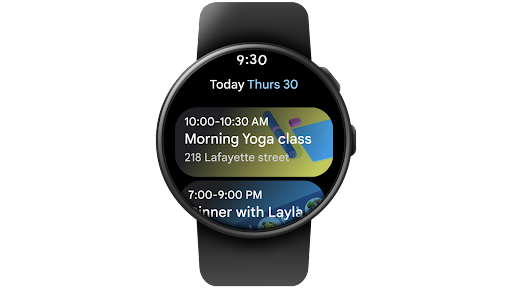 Browsing through Google Calendar, opening an event and replying "yes" to that event on a Wear�OS smartwatch.