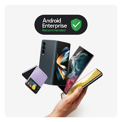 Несколько недавно выпущенных устройств Android с надписью "Android Enterprise Recommended".