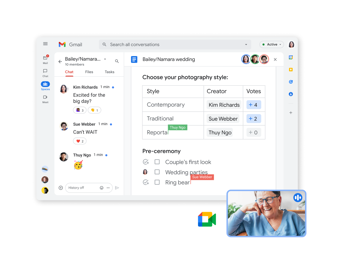 Chatfunctie in Gmail met documentsamenwerking en videochat op ��n scherm