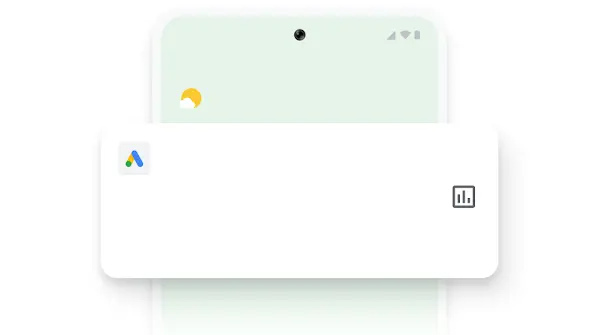 Ilustra��o de um telefone que mostra uma notifica��o do app Google Ads para dispositivos m�veis sobre convers�es na campanha.