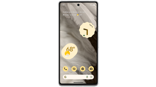 Ein Google Pixel�7�Pro-Smartphone mit anpassbarem Startbildschirm.