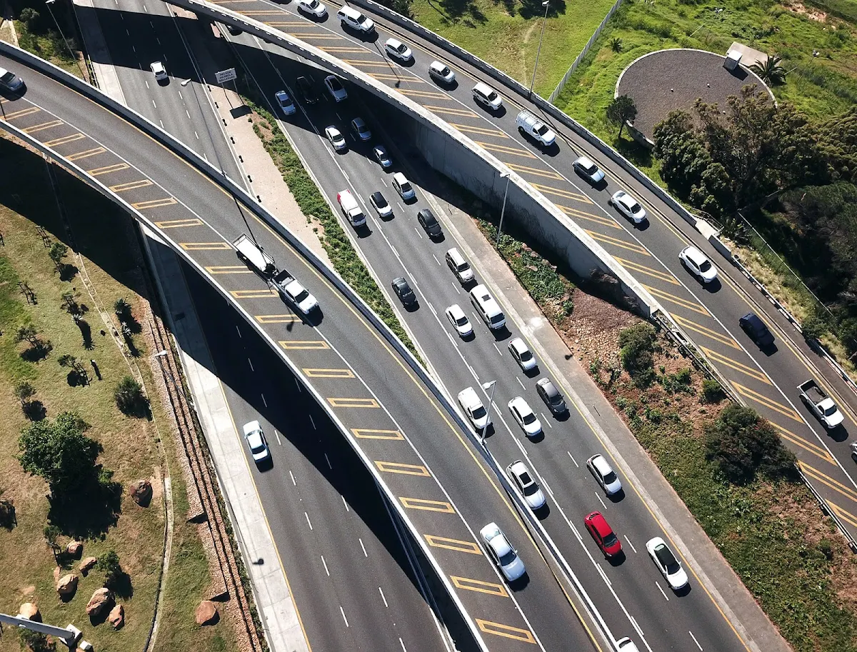 An overpass shot from overhead.