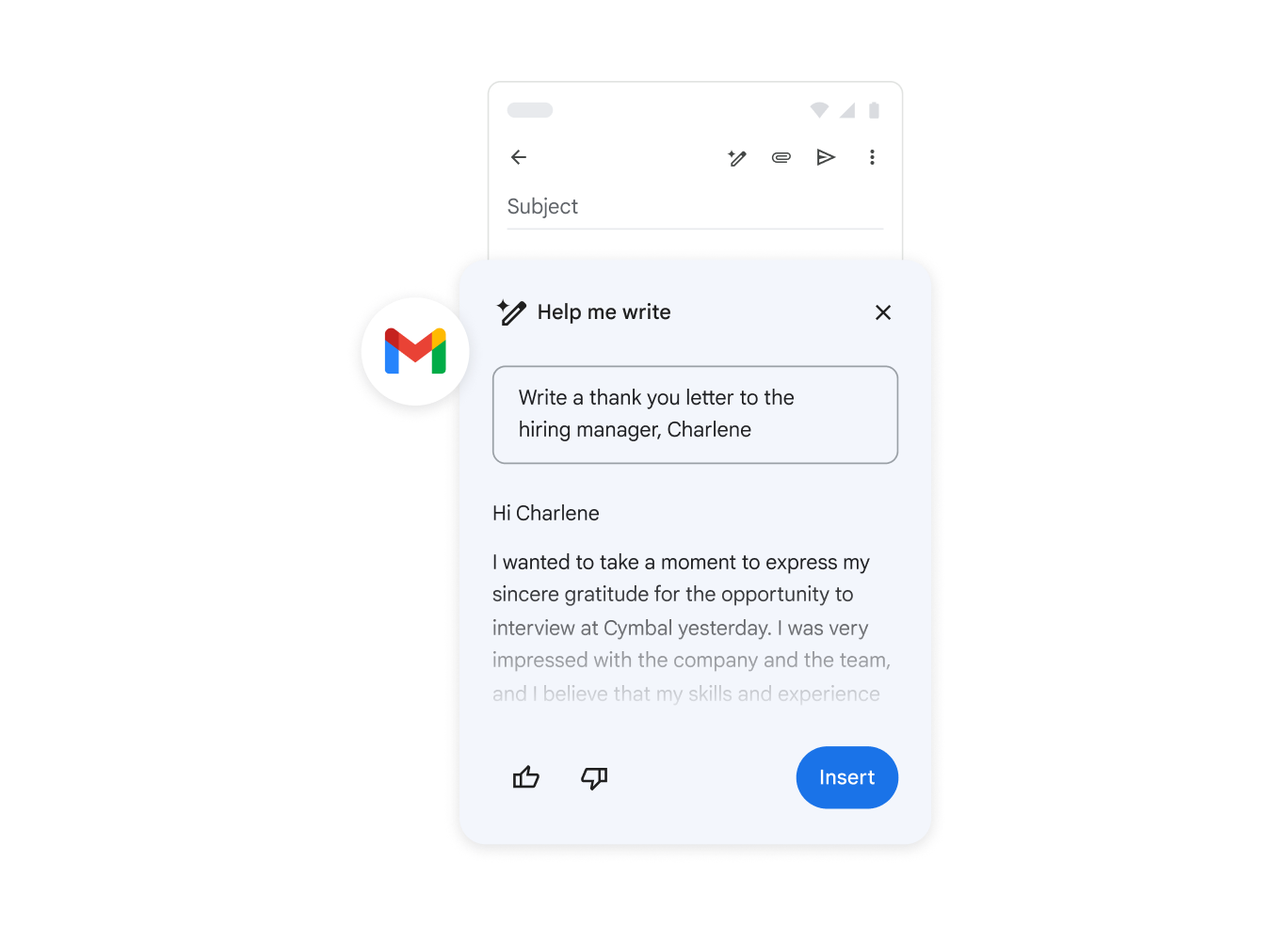 Google Gemini đang giúp viết một email.