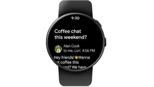 Se navega por una bandeja de entrada de Gmail, se lee un correo y se a�ade a favoritos en un smartwatch Wear OS.