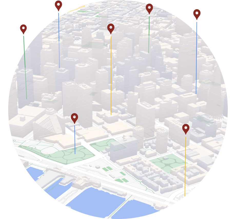 3D map with highlighted points of interest