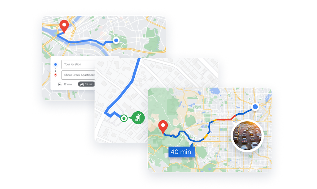 Three maps showing Routes capabilities