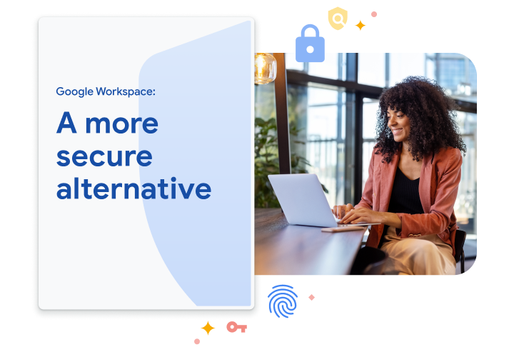 Una donna che legge il white paper sulla sicurezza di Google Workspace intitolato "Un'alternativa pi� sicura" sul suo laptop. 