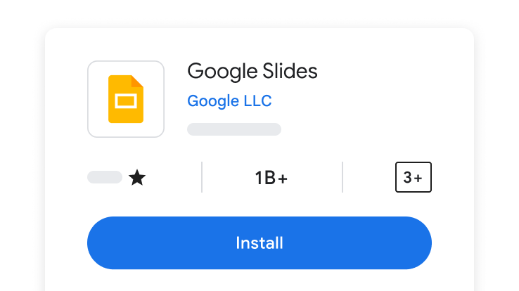 Pop op-vindue, der viser Google Slides-appen og en bl� knap med teksten "Installer" under den.