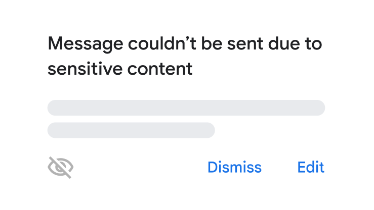Un error con el texto “No se pudo enviar el mensaje porque contiene información sensible”.