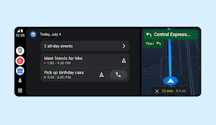 Desain baru Android Auto yang menampilkan kalender dan peta di layar.