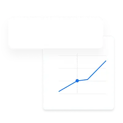 Eksempel p� en tekstannonce for boligindretning ved siden af en graf over benchmarks inden for et bestemt datointerval