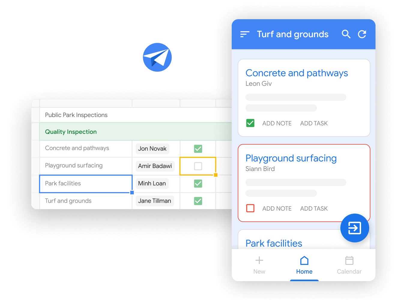 Workspace illustrative graphic - teammates edit docs while on a google meet call together