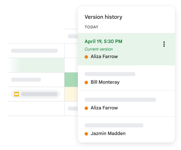 UI histori versi di Spreadsheet