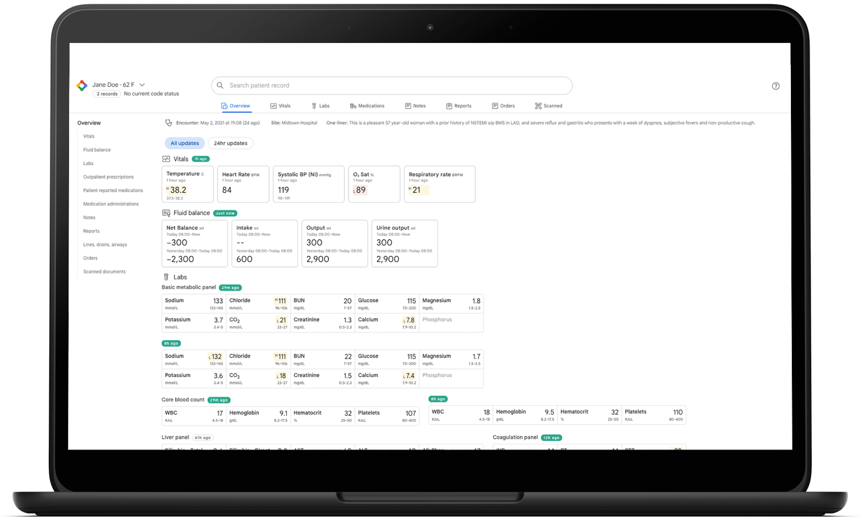 Laptop with health information on screen