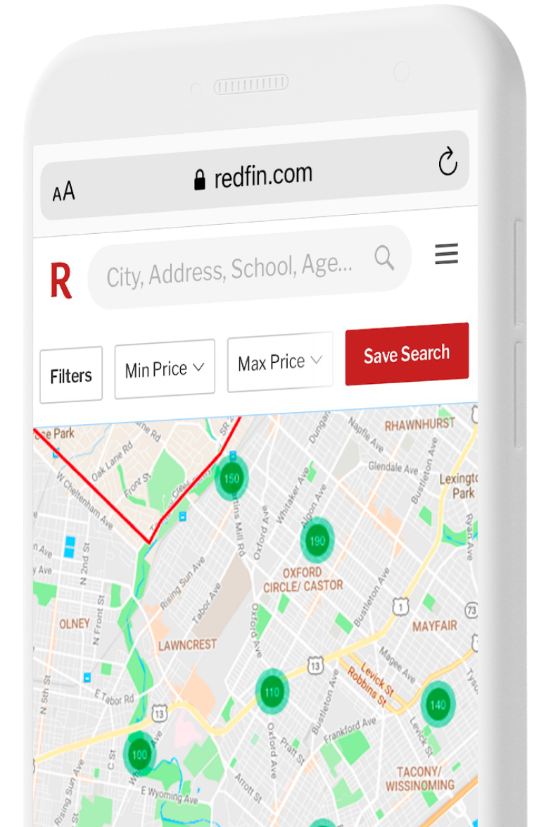 Smartphone com um mapa mostrando resultados de uma pesquisa por im�veis