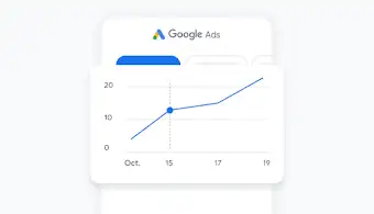 Un gr�fico de barras del panel de control de la aplicaci�n m�vil Google Ads donde se ve el rendimiento del anuncio con el tiempo.