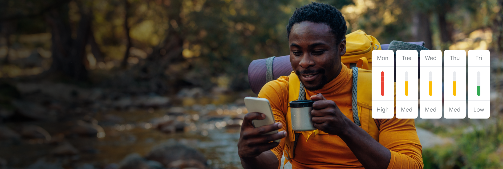 A hiker looking at their mobile phone