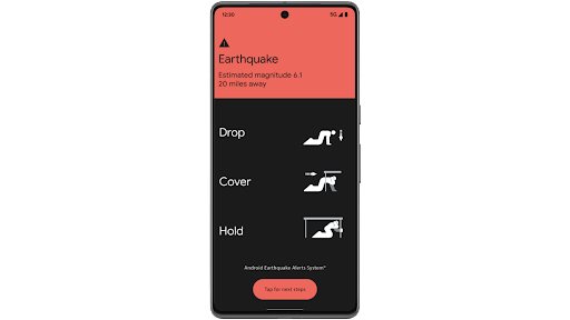 Os alertas de terremoto notificam um usu�rio de smartphone Android que um tremor foi detectado a 32 quil�metros de dist�ncia.