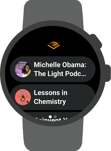 Die Audible App für Wear OS zeigt verschiedene Hörbücher zur Auswahl an.