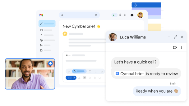 Se muestran las integraciones de Chat, Calendar y Meet en Gmail.