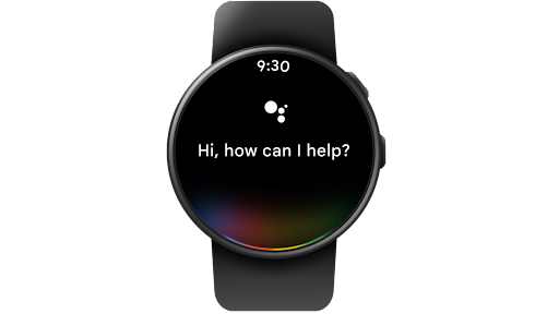 O Google Assistente sendo usado em um smartphone Wear OS para iniciar uma rotina dizendo "Ok Google, indo para o trabalho". Em seguida, o rel�gio mostra informa��es sobre o clima, a agenda do dia e a m�sica que est� tocando.