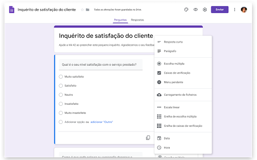 Inqu�rito a ser criado com o Google Forms.