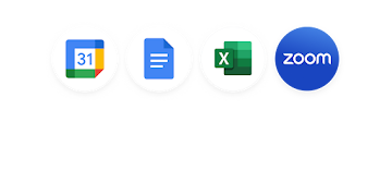 Calendar, Google docs, Excel and Zoom logos  in row