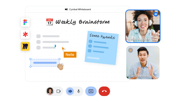 與兩位團隊成員在 Google Meet 即時會議中使用白板