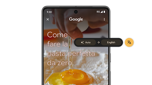 Holding down the navigation bar on an Android phone to invoke Circle�to�Search, then tapping the translate button to reveal an instant translation of the on-screen text.