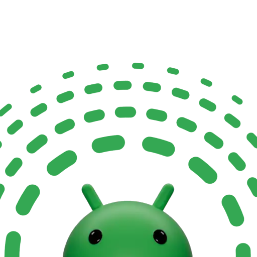 As linhas pontilhadas verdes formam um arco de prote��o acima do logotipo verde do rob� do Android.