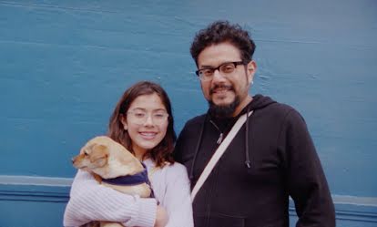 A man and woman with a dog share details about their relationship to technology.