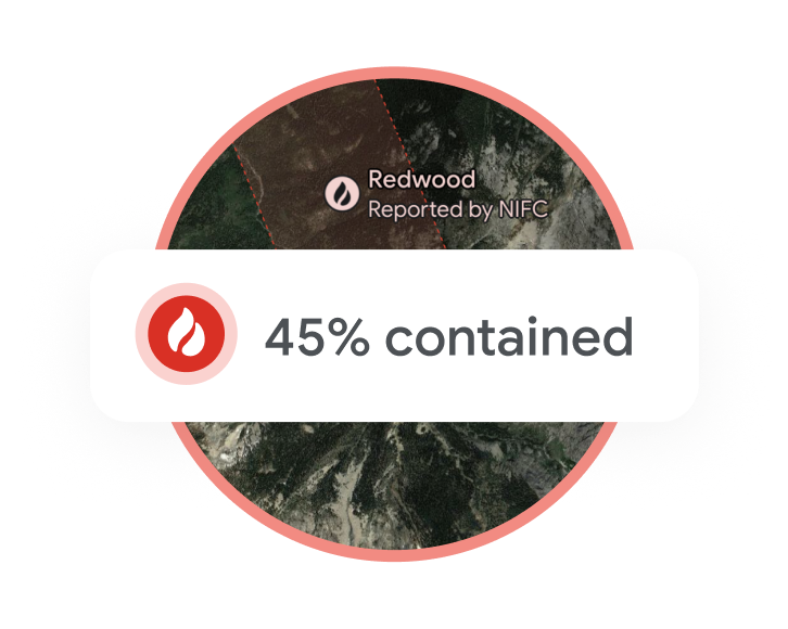 Wild fire map illustration showing that it is 45% contained