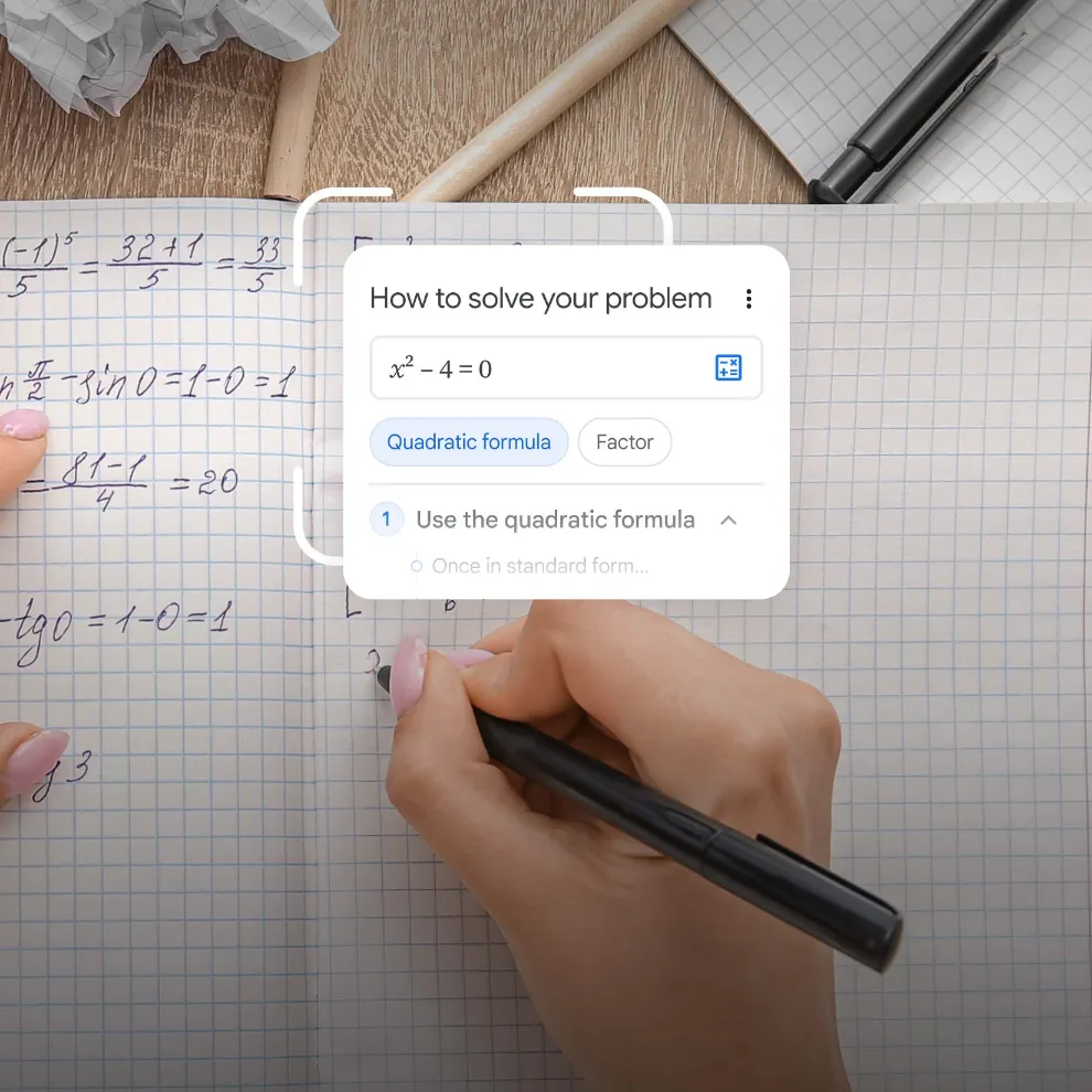 Image of Google Lens helping someone solve an algebra problem