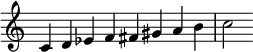 
{
\override Score.TimeSignature #'stencil = ##f
\relative c' {
  \clef treble \key c \major \time 8/4
  c4 d es f fis gis a b c2
} }
